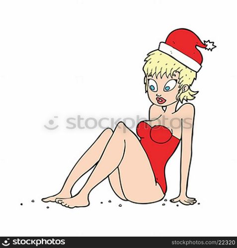 cartoon swimsuit model in christmas hat