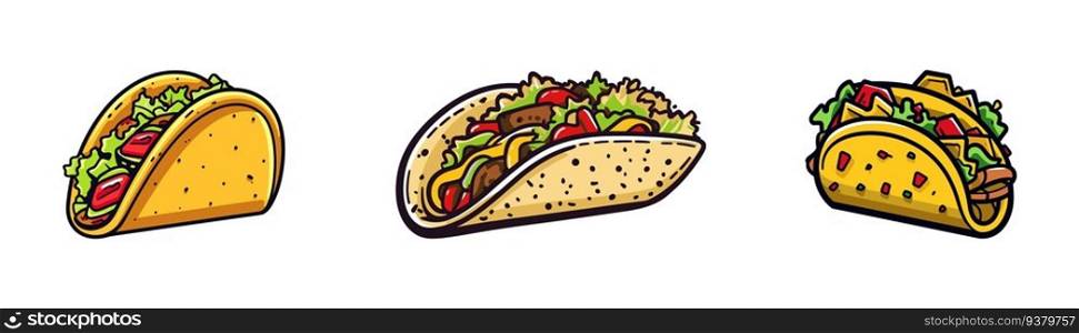 Cartoon taco on a white background. Vector illustration. 