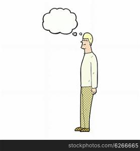 cartoon tall man with thought bubble