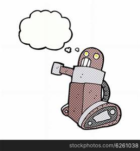 cartoon tank robot with thought bubble