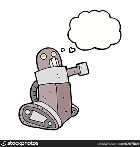 cartoon tank robot with thought bubble