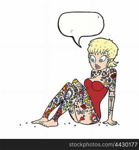 cartoon tattoo girl in swimsuit with speech bubble
