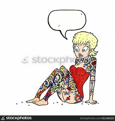 cartoon tattoo girl in swimsuit with speech bubble
