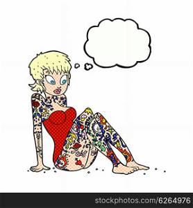 cartoon tattoo girl in swimsuit with thought bubble