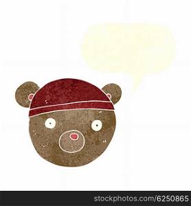cartoon teddy bear hat with speech bubble