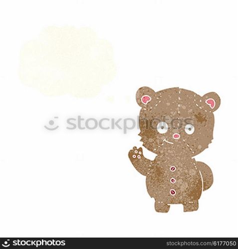 cartoon teddy bear waving with thought bubble