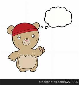cartoon teddy bear wearing hat with thought bubble