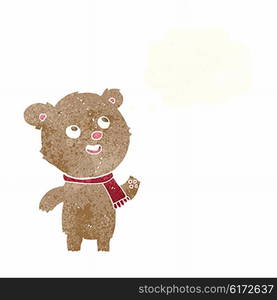 cartoon teddy bear wearing scarf with thought bubble