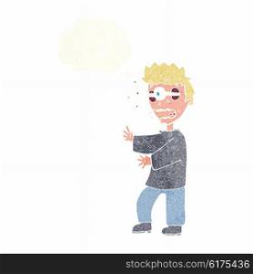 cartoon terrified boy with thought bubble