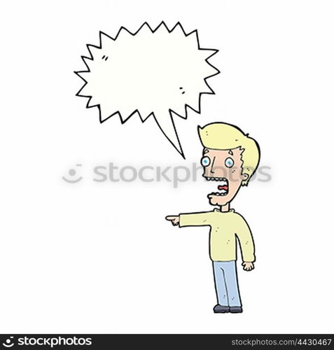 cartoon terrified man with speech bubble