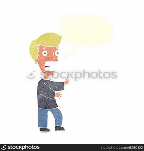cartoon terrified man with speech bubble