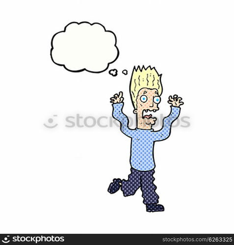 cartoon terrified man with thought bubble