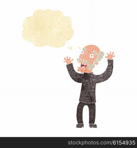 cartoon terrified old man with thought bubble