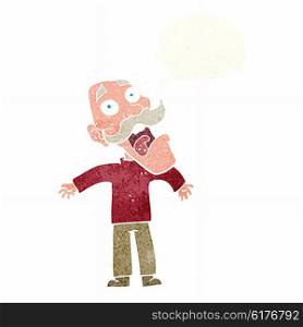 cartoon terrified old man with thought bubble