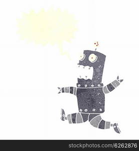 cartoon terrified robot with speech bubble