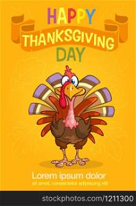 Cartoon Thanksgiving turkey poster. Vector Thanksgiving invitation