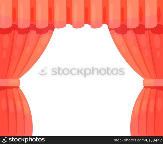 Cartoon theater. Cartoon theater kulisya on a white background. The scene of the theater, the spectacle. Red side scenes on stage. Stock vector