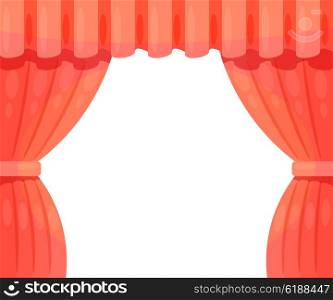 Cartoon theater. Cartoon theater kulisya on a white background. The scene of the theater, the spectacle. Red side scenes on stage. Stock vector