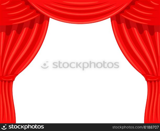 Cartoon theater. Cartoon theater kulisya on a white background. The scene of the theater, the &#xA;spectacle. Red silk side scenes on stage. Stock vector
