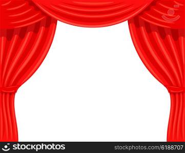 Cartoon theater. Cartoon theater kulisya on a white background. The scene of the theater, the &#xA;spectacle. Red silk side scenes on stage. Stock vector