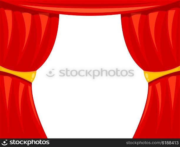 Cartoon theater. Theater curtain on a white background. The scene of the theater, the &#xA;spectacle. Red silk side scenes on stage. Stock vector