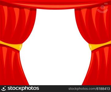 Cartoon theater. Theater curtain on a white background. The scene of the theater, the &#xA;spectacle. Red silk side scenes on stage. Stock vector