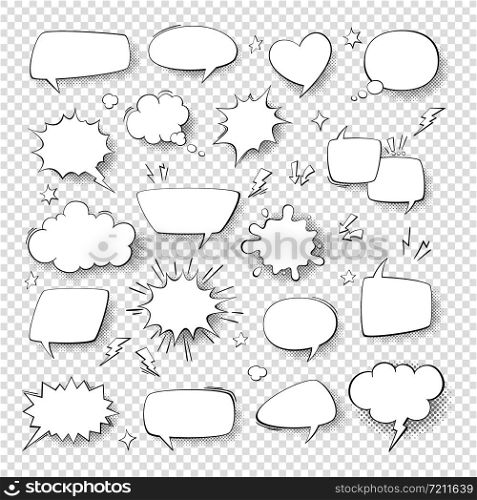 Cartoon thought bubble set. comic empty talk and speech balloons or clouds for fun discussion message vector bubbly texting talking messages cloud symbols. Cartoon thought bubble set. comic empty talk and speech balloons or clouds for fun discussion message vector symbols