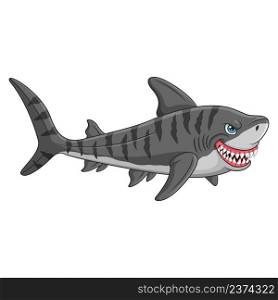 Cartoon tiger shark on white background