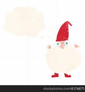 cartoon tiny santa with thought bubble