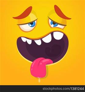 Cartoon tired monster face showing tongue. Vector illustration for Halloween