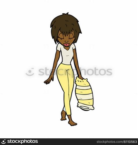 cartoon tired woman going to bed