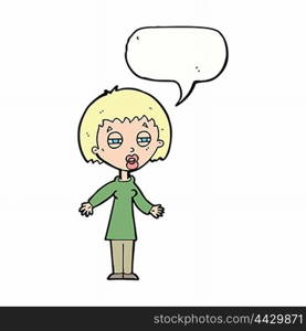 cartoon tired woman with speech bubble