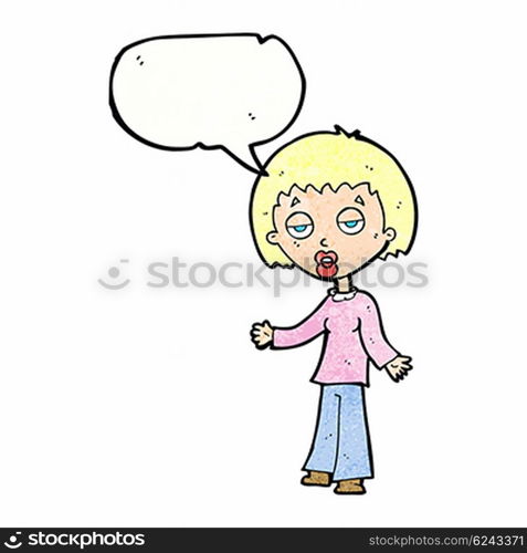 cartoon tired woman with speech bubble