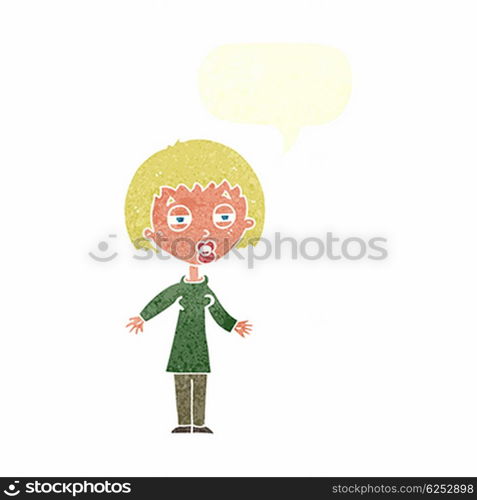 cartoon tired woman with speech bubble