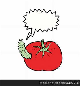cartoon tomato with bug with speech bubble