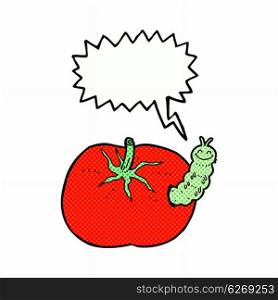 cartoon tomato with bug with speech bubble