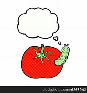 cartoon tomato with bug with thought bubble