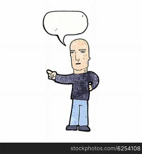 cartoon tough guy pointing with speech bubble