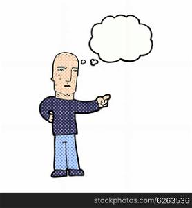 cartoon tough guy pointing with thought bubble