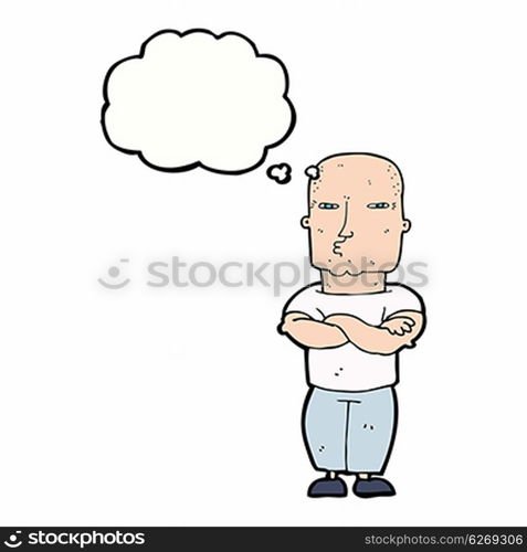 cartoon tough guy with thought bubble