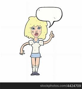 cartoon tough woman with idea with speech bubble