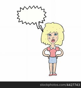 cartoon tough woman with speech bubble