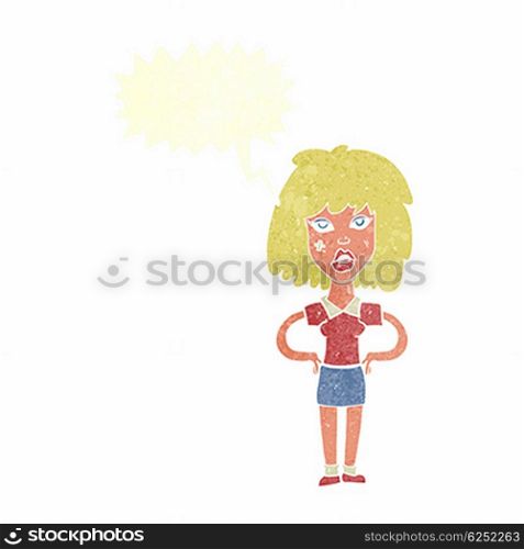 cartoon tough woman with speech bubble