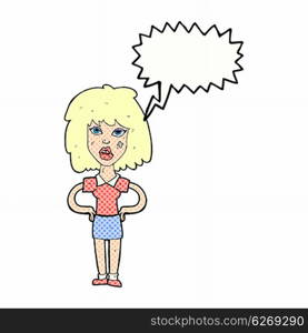 cartoon tough woman with speech bubble