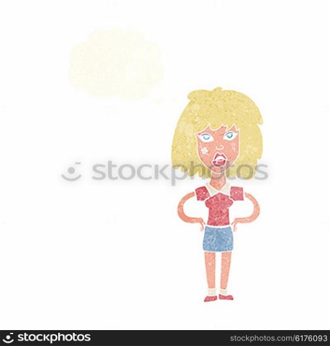 cartoon tough woman with thought bubble