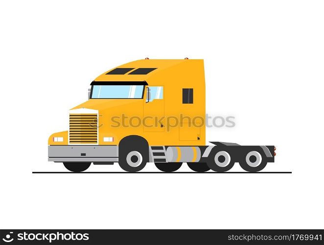 Cartoon tractor unit. Conventional semi tractor without trailer. Vector without gradients.