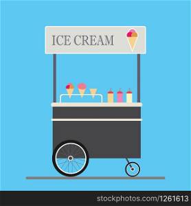 Cartoon trolley with ice cream, flat design vector illustration