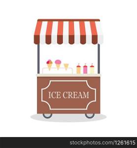 Cartoon trolley with ice cream,isolated on white background, flat design vector illustration