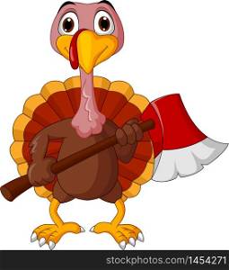 Cartoon turkey holding axe