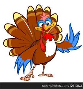 Cartoon turkey waving.Vector, grouped for easy editing. No open shapes or paths